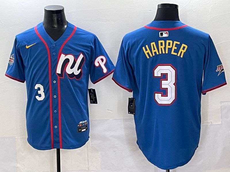 Men 2025 Philadelphia Phillies 3 Harper Blue All star Nike MLB Jersey style 04